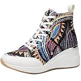 Cestfini Graffiti High Top Wedge Sneakers for Women Breathable White Black Platform Sneakers Lace up Womens Canvas Shoes