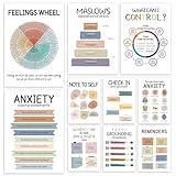 Mental Health Feelings Chart Posters - 10 Pcs Emotion Coping Skills Charts for Home Office Calm Down Corner Must Haves Wall Decor, Psychology Gifts for Therapist School Counselor Social Worker