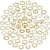 FAXHION 60 Pcs Gold Stackable Rings for Women, Knuckle Rings Chunky Gold Ring Set Dainty Stacking Cute Rings, Multiple Sizes Cute Jewelry Set Gift (Gold-60 pcs)