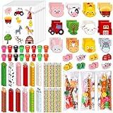 Cholemy 168 Pcs Farm Animals Stationery Party Favors Barnyard Theme Stamp Eraser Pencil Ruler Notebook Stickers Farmhouse Supplies for Farm Barn Cow party Birthday Baby Shower Classroom Reward Prizes