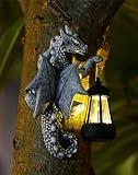 Goodeco Dragon Tree Hugger Garden Statue with Solar Lantern - 9.3 Inch Resin Dragon Decor for Outdoor, Perfect Dragon Gifts & Yard Decor