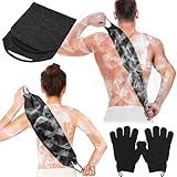 Anezus Exfoliating Back Scrubber Bath Gloves Set, Exfoliating Shower Towel with Shower Gloves for Body Scrub, Back Cleaner Wash Gloves to Remove Dead Skin (Black)