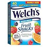 Welch's Fruit Snacks, Mixed Fruit, Perfect Halloween Candy Bulk Pack, Gluten Free, Individual Single Serve Bags, 0.8 oz (Pack of 40)