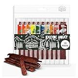 Buffalo Bob's Exotic Jerky (10-Pack), 10 Flavor Variety Pack of Exotic Snacks, Wild Game Jerky Snack Packs for Fathers, Food Gifts Healthy Beef Sticks, Beef Jerky Gifts for Men, Food Gifts For Men