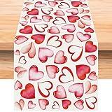 Linen Pink Watercolor Heart Valentines Day Table Runner 108 Inches Long Valentine's Day Home Kitchen Dining Room Table Decorations