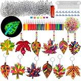 30 Sets Fall Leaf Suncatchers Keychains Craft Kits Diy Window Suncatchers Crafts Kits Fall Arts and Crafts Activities Maple Leaf Sun Catchers for Classroom Seniors Autumn Thanksgiving Art Project