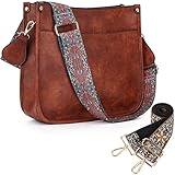 HKCLUF Crossbody Bags for Women Trendy Designer Vegan Leather Hobo Handbags With 2 Adjustable Guitar Strap Crossbody Bucket Purse for Women(Dark Brown)