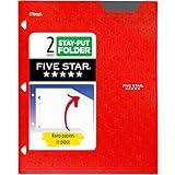 Five Star 2-Pocket Folder, Plastic Folder with Stay-Put Tabs, Fits 3 Ring Binder, Holds 8-1/2" x 11" Paper, Red (333420D-ECM)