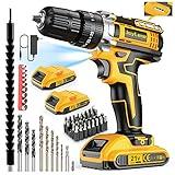 JayLene 21V Cordless Drill Set, Power Drill 59Pcs with 3/8 Inch Keyless Chuck, 25 3 Clutch Electric Drill with Work Light, Max torque 45Nm, 2-Variable Speed & 2 Batteries and Fast Charger