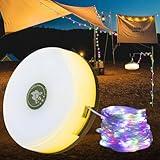 Ellasay Camping Lights String Outdoor: Rechargeable Camp Tent Light Waterproof - 8 Lighting Modes - 30s Roll up - Portable RGB Hanging Lights for Hiking - 29.52ft