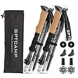 GPTCAMP Trekking Poles Collapsible Hiking Poles with Cork EVA Handle, Ultralight Aviation Aluminum Alloy 7075 Trekking Sticks with Quick Lock System for Senior Women and Men 2pc Set (Black)