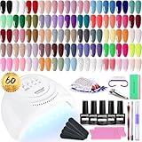 JODSONE 60 PCS Gel Nail Polish Kit with U V Light Base and Matte Glossy Top Coat Nail Gel Polish Soak off Manicure Accessory Tools Suitable for All Seasons