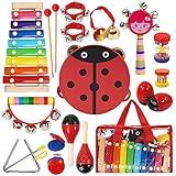 Raimy Kids Musical Instruments Set - Wooden Percussion Instruments Toy for Toddler Baby, Preschool Educational Music Toys for Boys and Girls with Carrying Bag (Red)