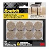 Scotch Felt Pads 32 PCS Beige, Felt Furniture Pads for Protecting Hardwood Floors, 1" Round, Easy-to-apply, Self-Stick design, Reliable protection from nicks, dents and scratches (SP802-NA)