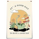 JCCSFF It a good day Posters Decor，Vintage Funny Frog Canvas Wall Art，Creativity Mushroom Animal plant for prints painting, To have a good day wall decor for12x16in Unframed