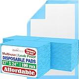 Chucks Pads Disposable Underpads 17x24 | [100 Pack] Incontinence Chux Pads Absorbent 2g SAP Fluff Protective Bed, Pee Pads for Babies, Kids, Elderly & Adults | Puppy Pads Large for Training Leak Proof