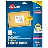 Avery Printable Shipping Labels with Sure Feed, 3-1/3" x 4", White, 150 Blank Mailing Labels (5264)