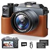 Digital Camera Autofocus 64MP Vlog Camera for YouTube, 3.0'' Screen Point and Shoot 4K Camera with 18X Zoom Dual Lens Selfie Camera for Beginner Photographer, 64GB Card, 2 Batteries, Protective Case