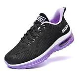 Lamincoa Women Athletic Shoes Air Cushion Sports Shoes Anti-Slip Arch Support Insole Trail Running Shoes Fitness Sport Black-Purple 9