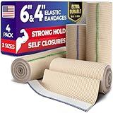 Premium Elastic Bandage Wrap - 4pk (2x6", 2x4") – Self-Closing - Strong Compression Bandage Wrap - Waist, Legs, Elbow, Knee Wrap