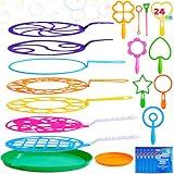 JOYIN Big Bubble Wands Set Bulk for Kids Summer Outdoor Activity Party Favors, 18 Pcs Giant Bubble Maker with Tray, 12" Large, 6 Pcs Bubble Solution Suitable for All Age People