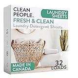 The Clean People Laundry Detergent Sheets - Hypoallergenic Laundry Soap - Ultra Concentrated, Recyclable Packaging, Stain Fighting - Fresh Scent, 32 Pack