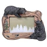 BestGiftEver Nature-Inspired Black Bear Tabletop Picture Frame with Realistic Wooden Background - Wildlife Rustic Lodge Theme Photo Frame Gift Idea for Outdoor Nature Lovers and Hunting Enthusiasts