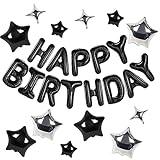 CANREVEL Happy Birthday Banner 13pcs 16 Inch Mylar Foil Letters with 12pcs Star Balloons Birthday Party Decorations for Kids and Adults - 3D Black