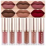 evpct 6Pcs Dark Light Nude Brown Matte Matt Liquid Lipstick Lip Gloss Glossy Set for Black Women, 24 Hour Brown Mauve Red Maroon Silky Velvet Lipstick Lip Liner set labiales matte larga duracion 24