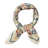 MEISEE Pure Natural Mulberry Silk Scarfs Women Small Square Scarf 21" x 21" Breathable Lightweight Neckerchief Printed Headscarf (White flower-10)