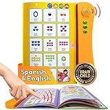 ZEENKIND Spanish & English Talking Learning Book for Kids 2 3 4 5 6 Years Old, Interactive Audio Sound Books, Toddler Educational Toy to Learn Spanish, Electronic Bilingual Toys, Juegos para Niños