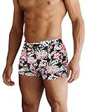 COOFANDY Men's Summer Swim Jammers Square Leg Swimming Briefs Tropical Beach Swimsuit L