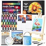 Shuttle Art 54 Pack Acrylic Paint Set, Acrylic Painting Set with 30 Colors Acrylic Paint, Wooden Easel, Painting Canvas, Paint Brushes, Palette, Art Painting Supplies for Kids Adults Beginner Artists