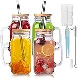 Yirilan 4 Pack 24Oz Mason jar cups with lids and straws, Mason Jars with Handle, Mason Jar Drinking Glasses with Lid and Straw, Mason Jar Mugs