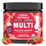 Llama Naturals Real Fruit Gummy Vitamins for Kids, No Added Sugar Cane, Beta Carotenes, Whole Food Multivitamin, Vegan Toddler Gummies, Plant Based, Organic, Chewable 90 ct (30-45 Days) Strawberry