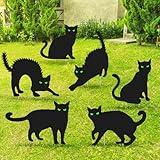 6 Pcs Halloween Yard Signs, 10" to 15" Black Cat Halloween Decor Signs with Glow in Dark Eyes, Scary Silhouette Halloween Cat Yard Stakes, Halloween Yard Decorations Outdoor for Graveyard Lawn Garden