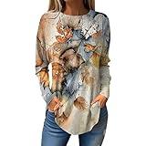 Generic Long Sleeve Tunic Tops for Women Loose Fit Dressy Fall Tie Dye Gradient Tshirts Shirts for Women Crewneck Plus Size Women's Tunic Tops Slim Fit Winter Leaf Print Clothes for Women Orange M