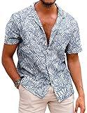 COOFANDY Men Linen Aloha Shirts Button Up Lightweight Beach Wear Wedding T Shirts