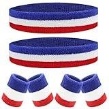 IMAGERIO 6 Pieces Sweatband Set Sports Headband Wristband Set, Moisture Wicking Athletic Sweatbands 4 Wrist Sweatband and 2 Headbands, Sweat Absorbing Head Band for Workout -(Red/White/Blue)