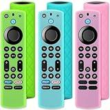 Pinowu Silicone Remote Case (3pcs, Glow in The Dark) for Firestick 4K Max/Insignia/Pioneer/Omni (QLED) Series Alexa Voice Remote Enhanced w/Lanyard (Green+ Turquoise+ Pink)