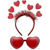 Pick Valley Heart Headband and Heart Sunglasses for Valentine, Wedding, Birthday, Party - One Size Fits Most - Red