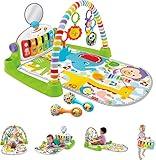 Fisher-Price Baby Playmat Deluxe Kick & Play Piano Gym, Green Musical Learning Toy with 2 Rattle Maracas for Developmental Play Newborns 0+ Months