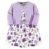 Touched by Nature Baby Girls' Organic Cotton Dress and Cardigan, Purple Garden, 3-6 Months