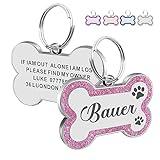 Dog Tags Personalized for Pets Dog Name Tags Personalized Dog Tag Engraved with Any Name & Text Custom Dog ID Tags Glitter Bone ID Tag for Puppy Cat (Pink S, Bone)