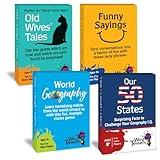 ? WORD TEASERS Fun Facts Bundle - Funny Sayings, Our 50 States, Old Wives' Tales, World Geography - 4 Pack Set of Fun Conversation Cards for Families & Trivia Card Games for Kids, Teens & Adults