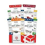 Think Jerky Grass Fed Beef Free Range Turkey Jalapeno Chipotle Sriracha Variety Pack | Snack BOX Care Package (10 Count) | Birthday, Student, Teachers, Back to School, College Gift Baskets Military Gift Ideas