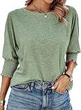 Dokotoo Womens Tops Long Sleeve Shirts for Women Summer 2024 Fall Teacher Outfits Fashion Trendy 3/4 Length Sleeve Tops Blouses Women Dressy Casual Business Women's T-Shirts Green Tshirts Clothes