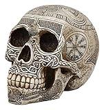 Ebros Norse Mythology Viking Vegvisir Compass Talisman with Trinity Valknut Odin Skull Figurine 8" Long Skeleton Head Skulls Ossuary Graveyard Macabre Halloween Decor Multi Colored