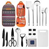 Camping Cooking Utensils Set- Camping Essentials Cookware Accessories Gear Must Haves Camper Tent Camp Kitchen Rv Gadgets Outdoor Stove Portable Picnic Gifts for Women BBQ Stuff (National Style)