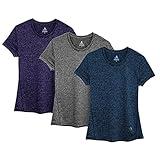 icyzone Workout Running Tshirts for Women - Fitness Athletic Yoga Tops Exercise Gym Shirts (Pack of 3) (XXL, Royal Blue/Purple/Charcoal)